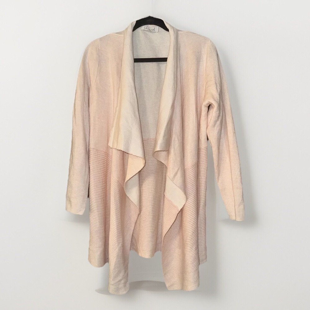 Chicwish Womens Large Wool Blend Pink Open Cardigan Long Sleeved Knit Sweater